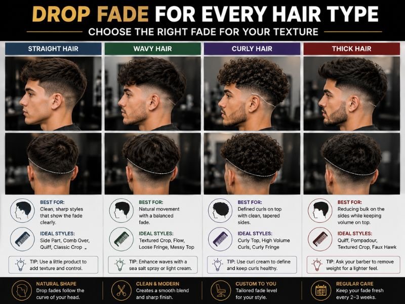 drop fade haircut for straight wavy curly and thick hair
