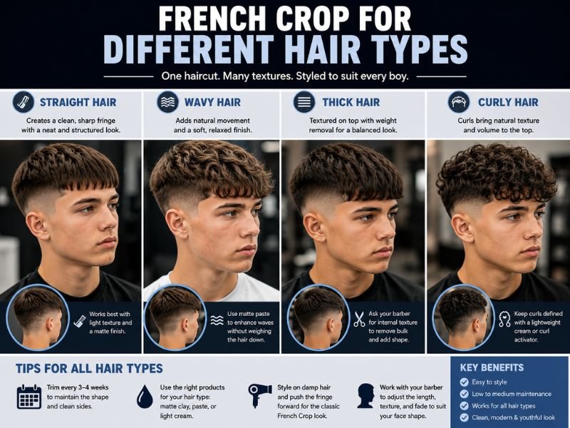 French crop haircut for boys with straight wavy thick and curly hair