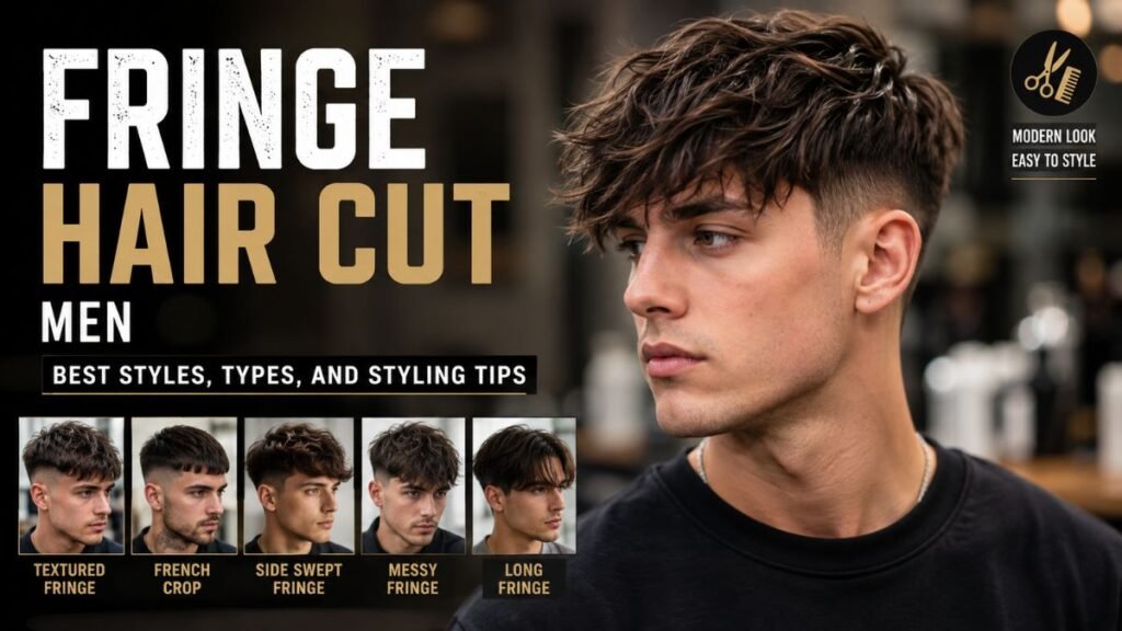 Fringe Hair Cut Men with textured fringe and low fade hairstyle