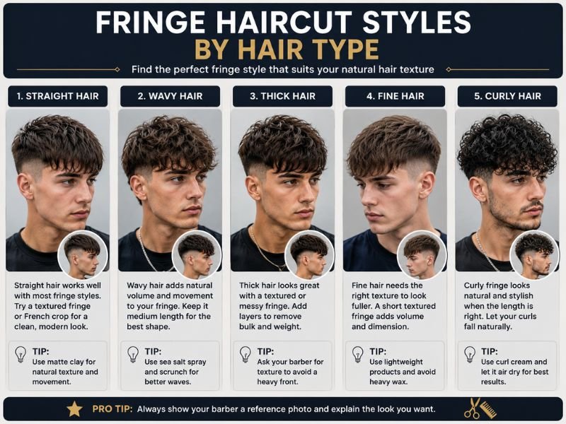Fringe haircut examples for straight wavy thick fine and curly hair