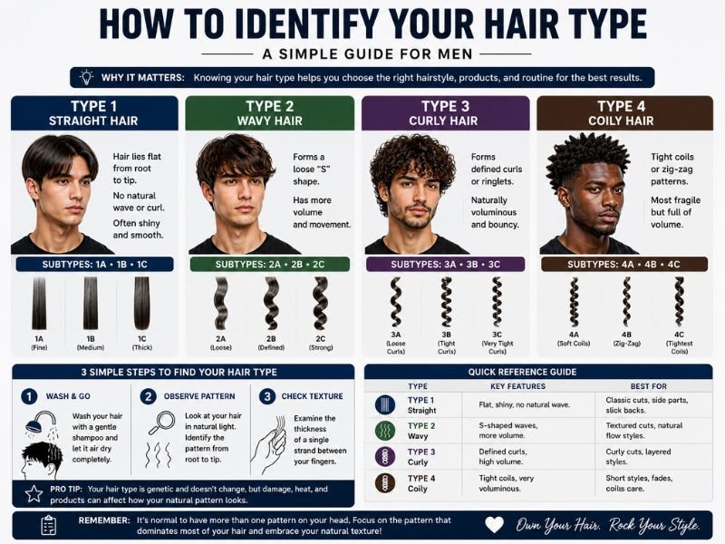 Hair type and hair texture comparison showing curl pattern and strand thickness