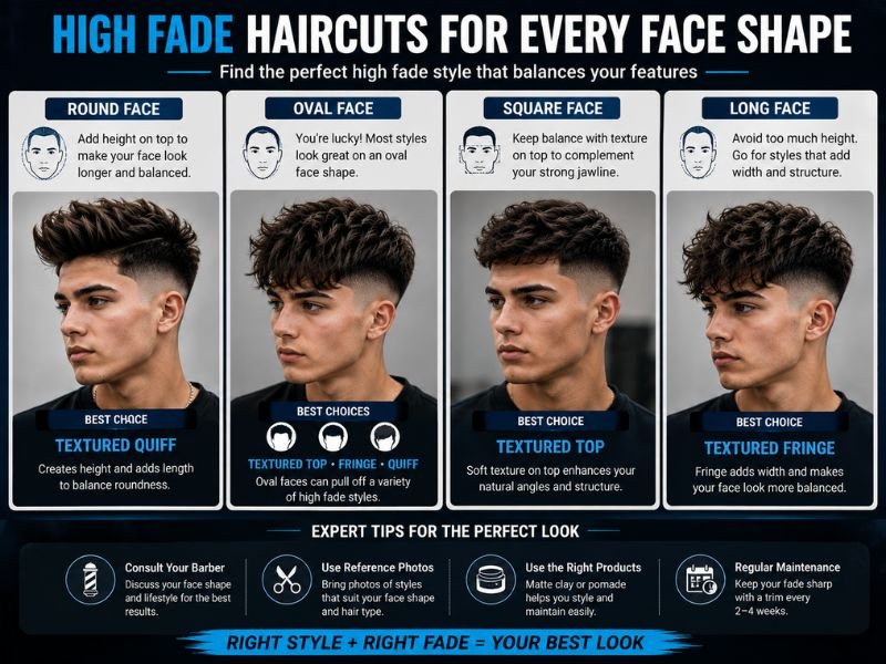 High fade haircut ideas for boys with round oval square and long face shapes