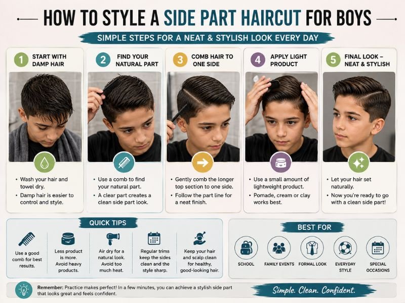 How to style a side part haircut for boys step by step