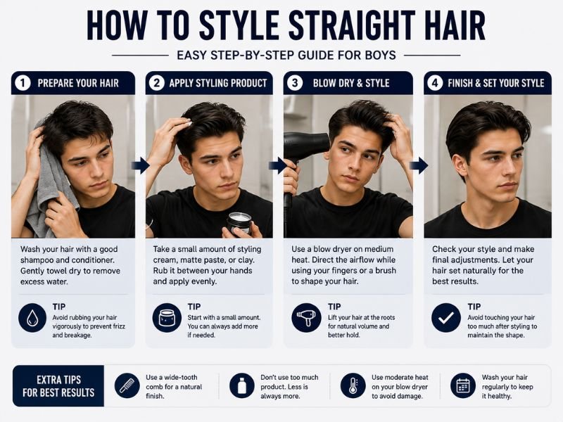 How to style straight hair for boys step by step