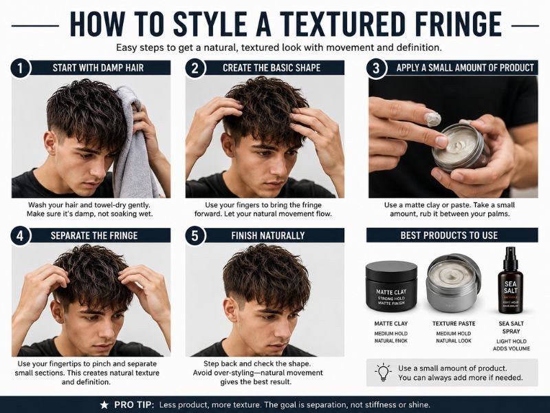 How to style a textured fringe step by step for men