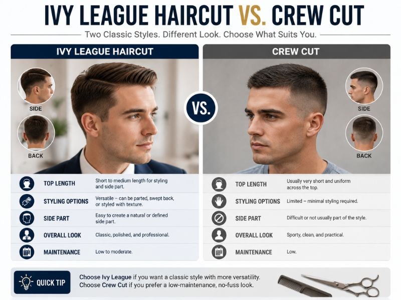 Crew cut vs Ivy League haircut comparison