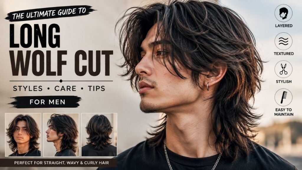 Long wolf cut hairstyle for men with layered shoulder-length hair