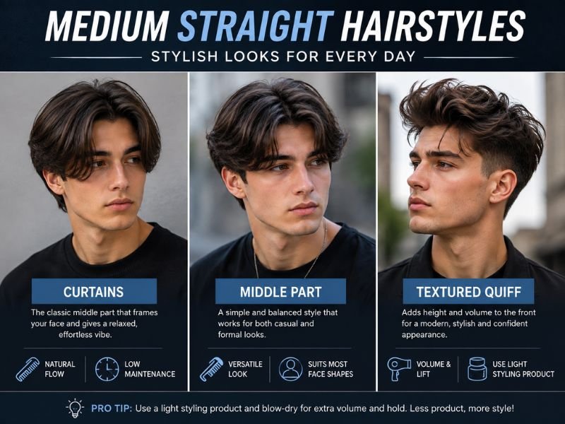 Medium straight hairstyles men