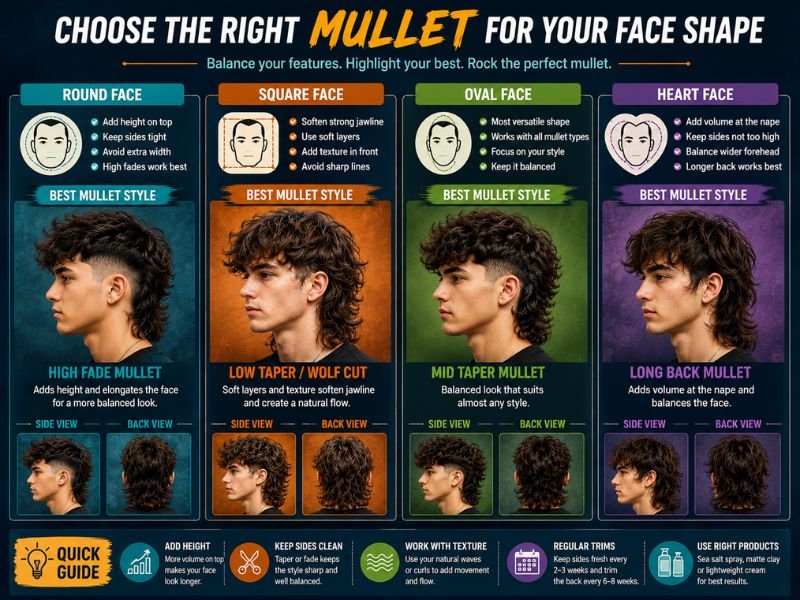 Best mullet haircut variations for round square oval and heart face shapes