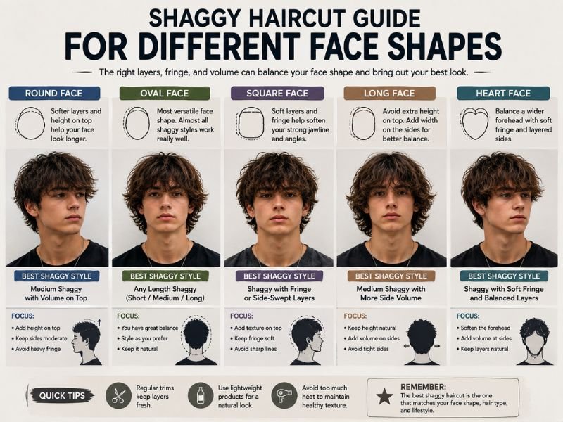 Shaggy haircut guide for different boys face shapes