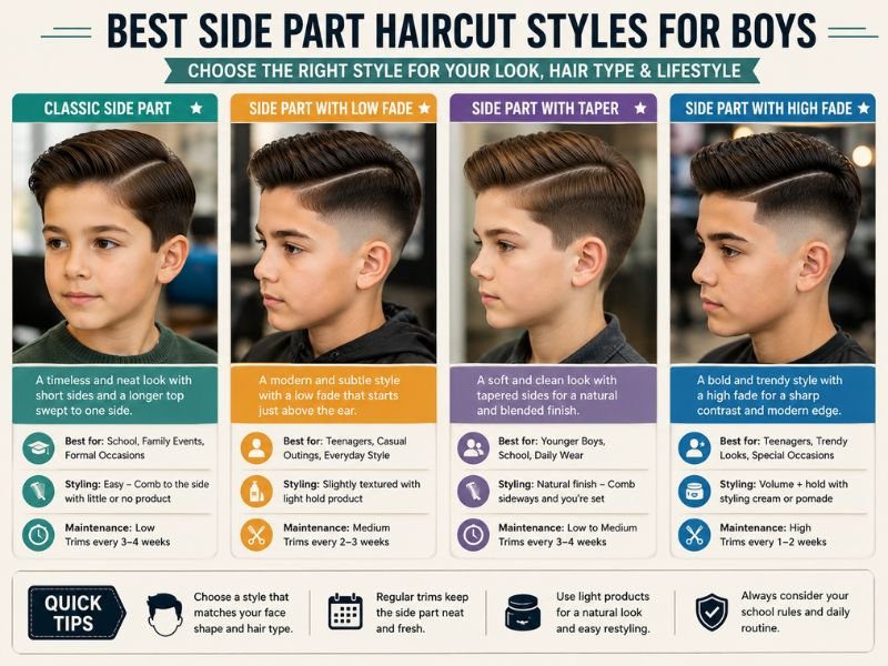 Boys side part haircut comparison with taper and fades