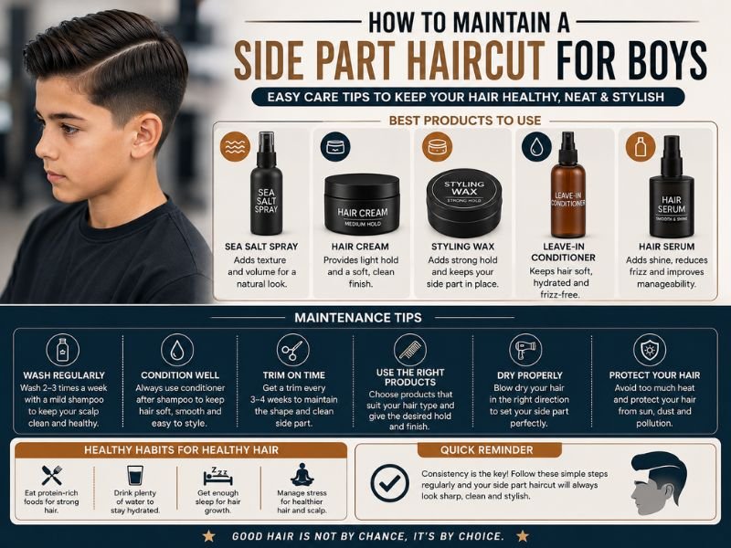 Side part haircut for younger boys and teen boys