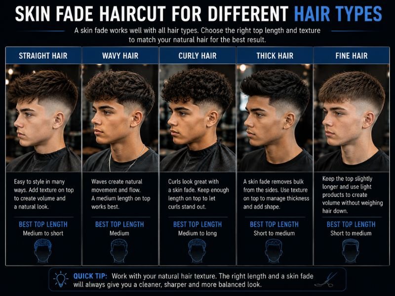 Skin fade haircut for boys with straight wavy curly thick and fine hair