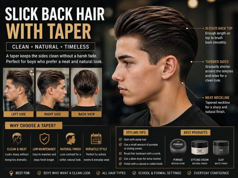 slick back hair with taper for boys