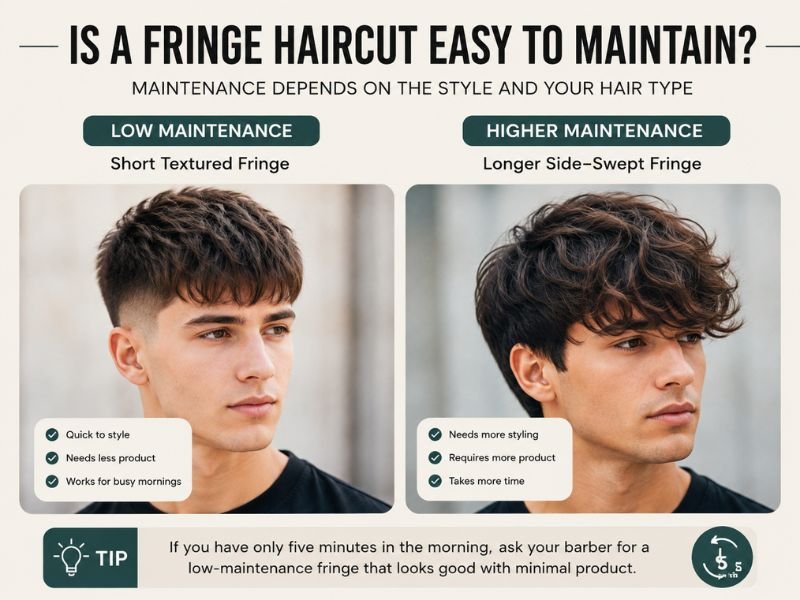 Is a fringe haircut easy to maintain? Short textured and side-swept fringe styles