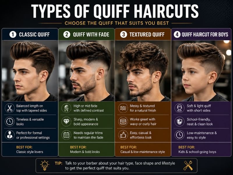 Four popular quiff haircut styles