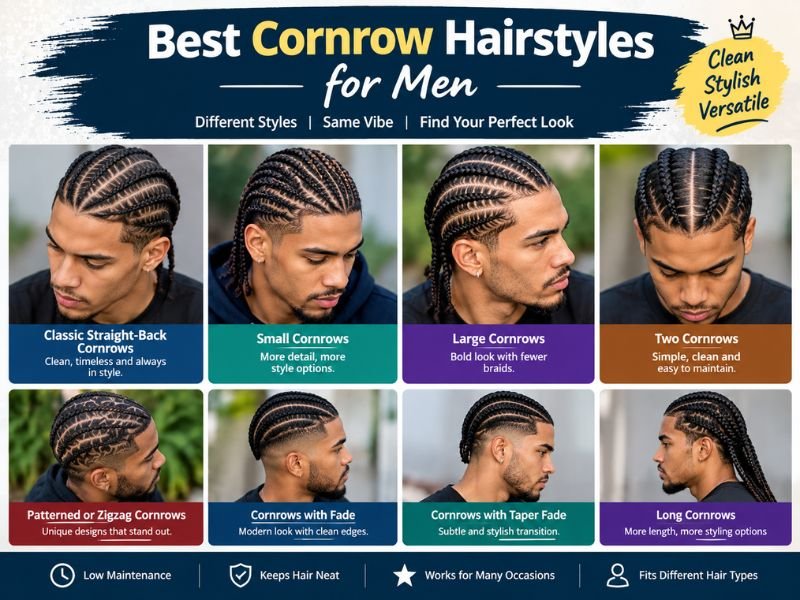 Best cornrow hairstyles for men including small large straight-back and two cornrows