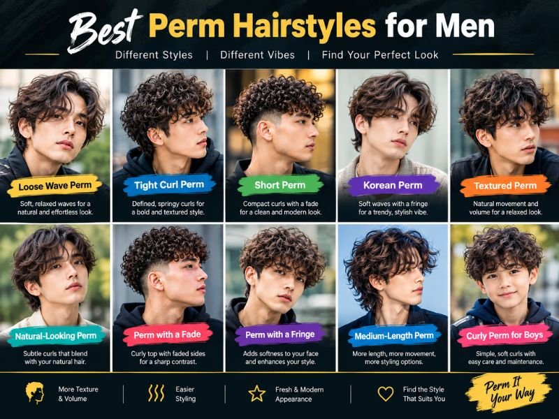 Best perm hairstyles for men including loose waves and tight curls