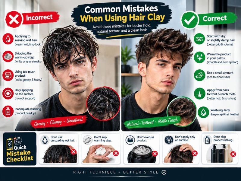 Correct and incorrect hair clay application for men