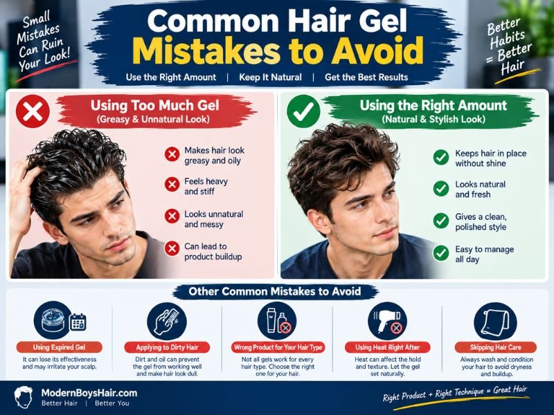 common hair gel mistakes including using too much product