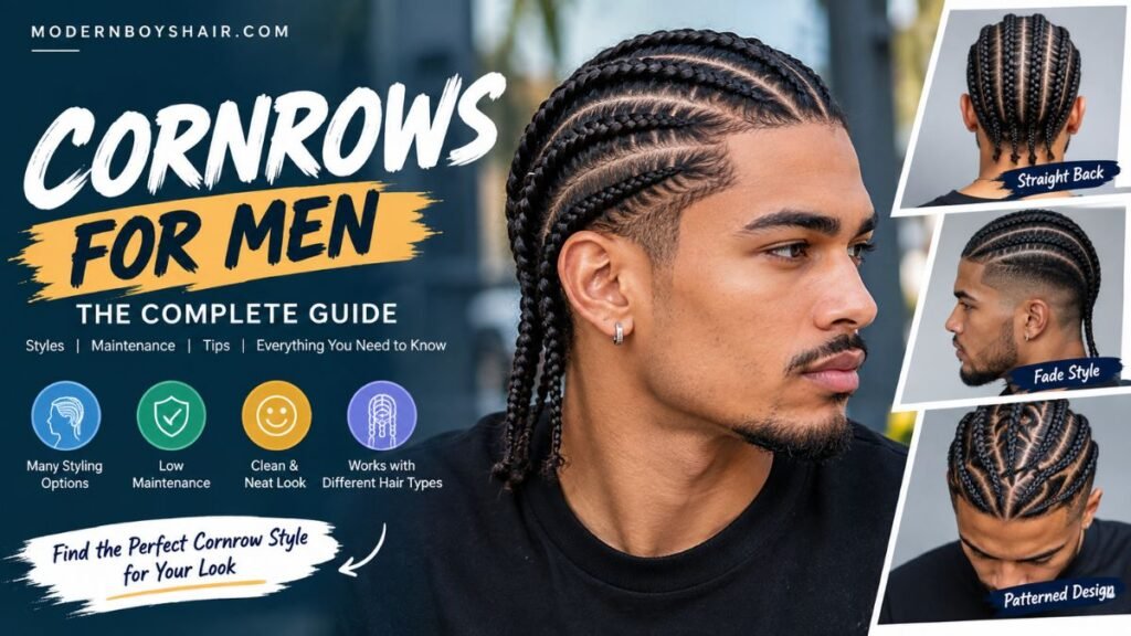 Cornrows for men with clean scalp-level braids and straight sections