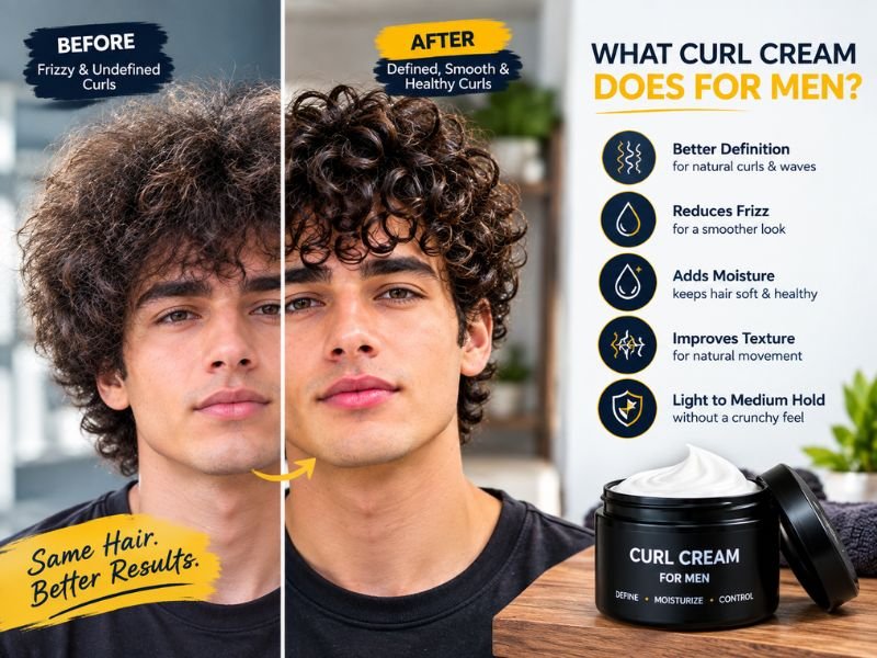 Before and after using curl cream for defined curls