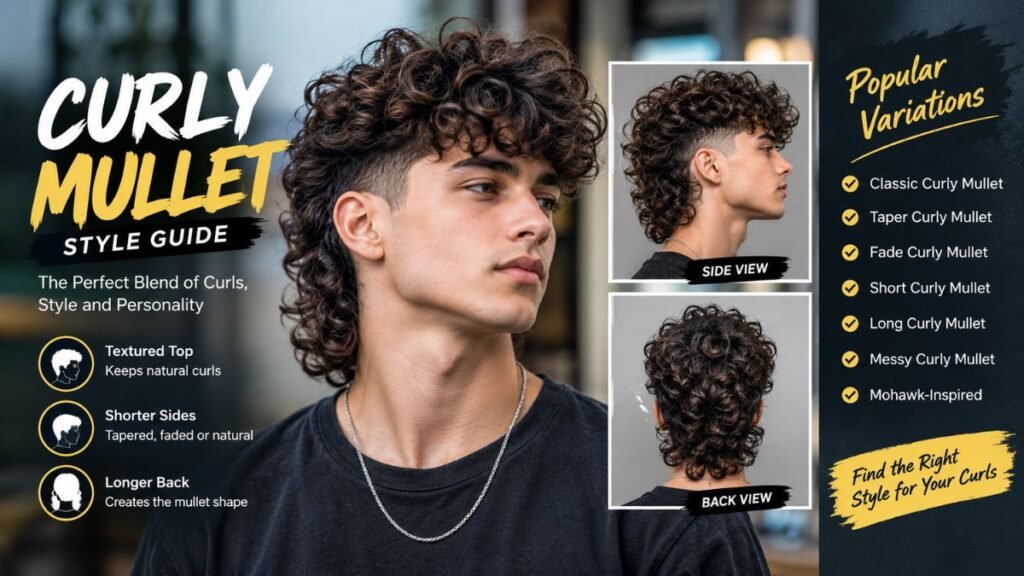 Curly mullet with textured top and longer back