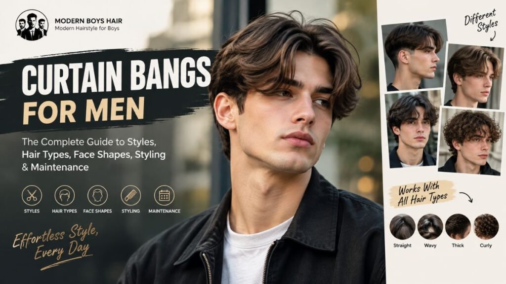 Curtain bangs for men with modern middle part hairstyle