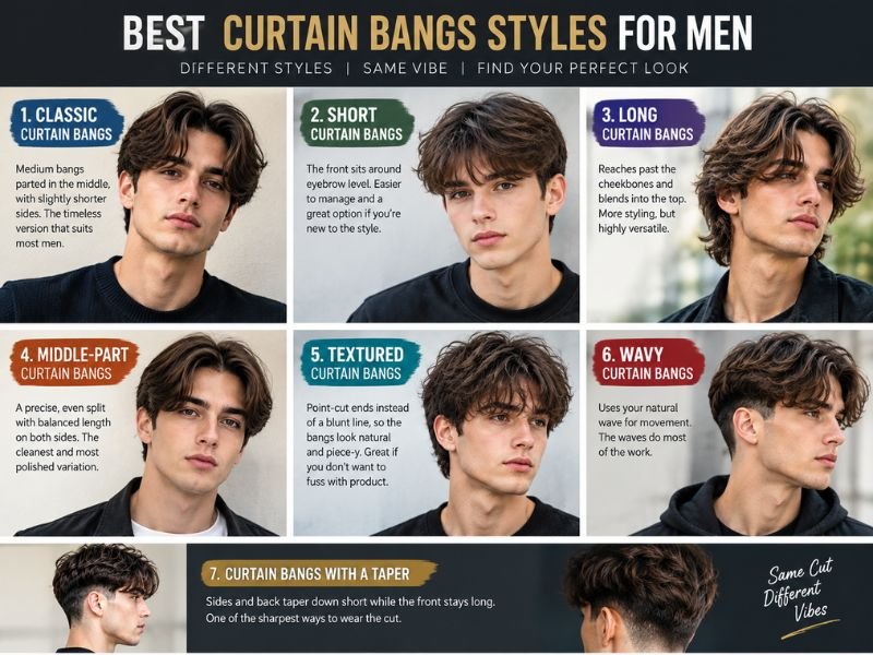Different curtain bangs styles for men hairstyle guide