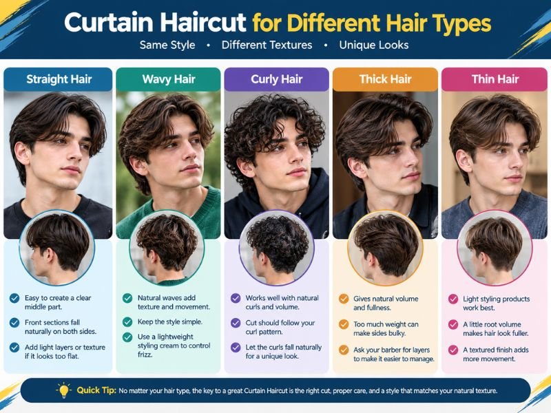 Curtain Haircut variations for straight wavy curly thick and thin hair