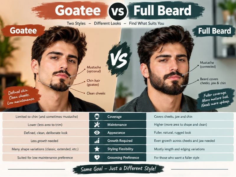 Goatee and full beard comparison for men