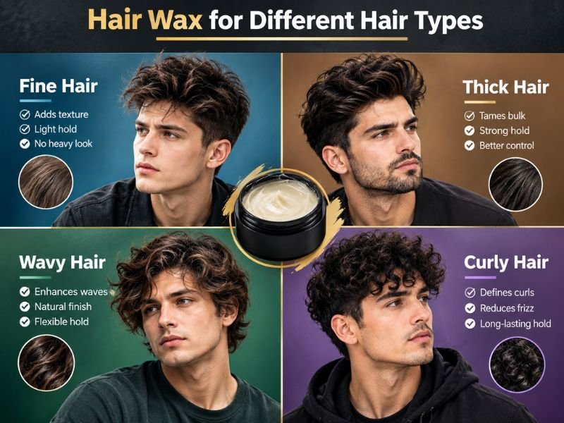 “hair wax styling examples for fine thick wavy and curly men’s hair”