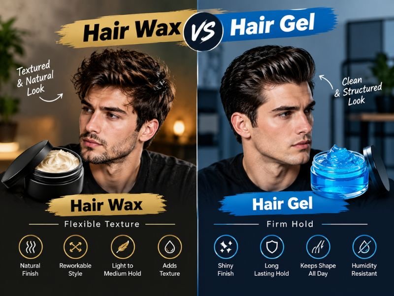 “comparison of hair wax and hair gel for textured and structured men’s hairstyles”