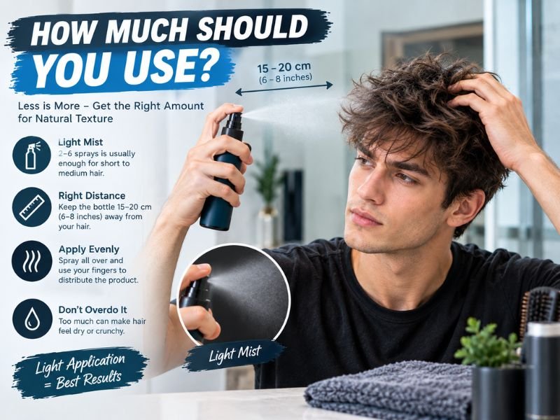 man applying a small amount of sea salt spray to his hair