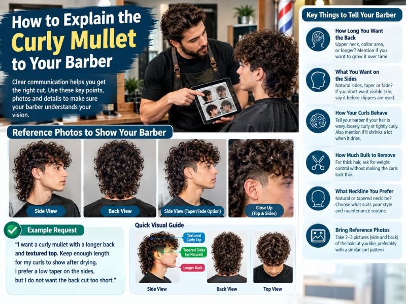 Barber consultation for a curly mullet with low taper