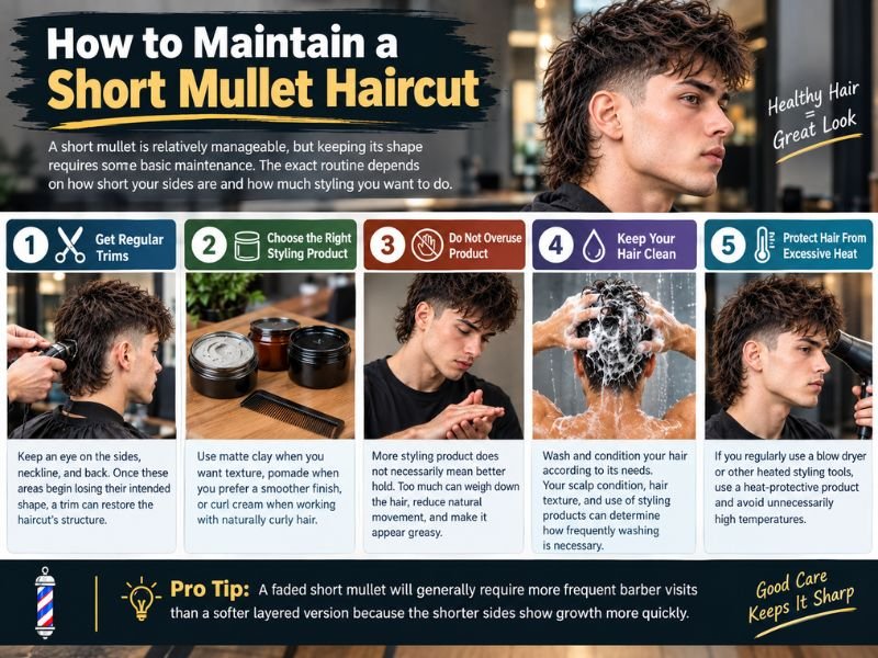 Short mullet haircut maintenance tips for trims, styling, cleansing, and heat protection