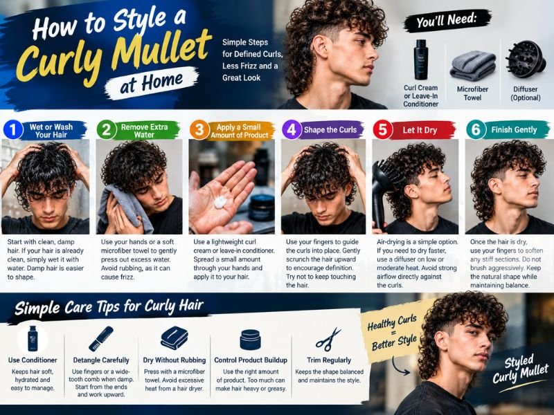 Steps for styling a curly mullet with curl cream