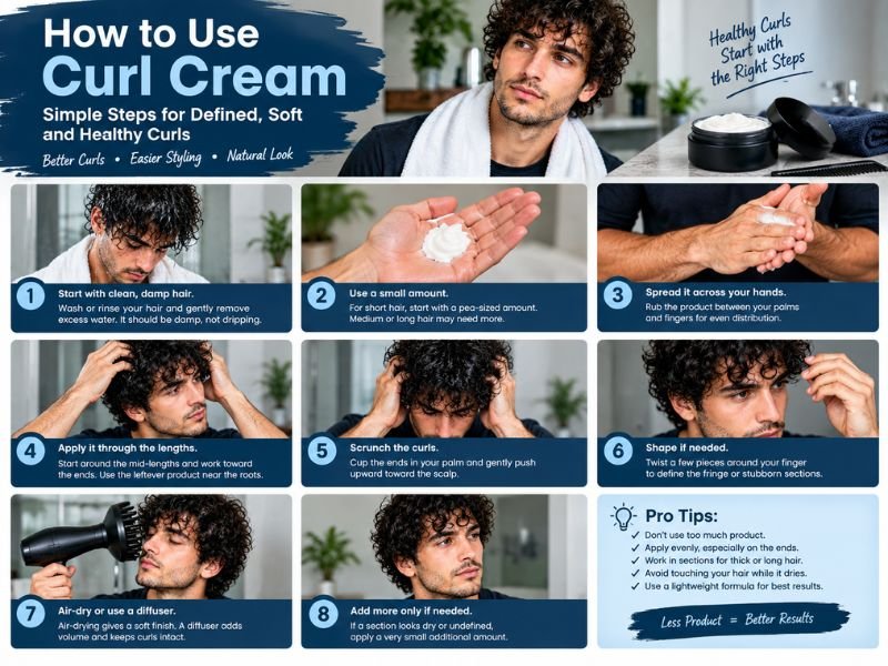 How to apply curl cream to damp men's curly hair