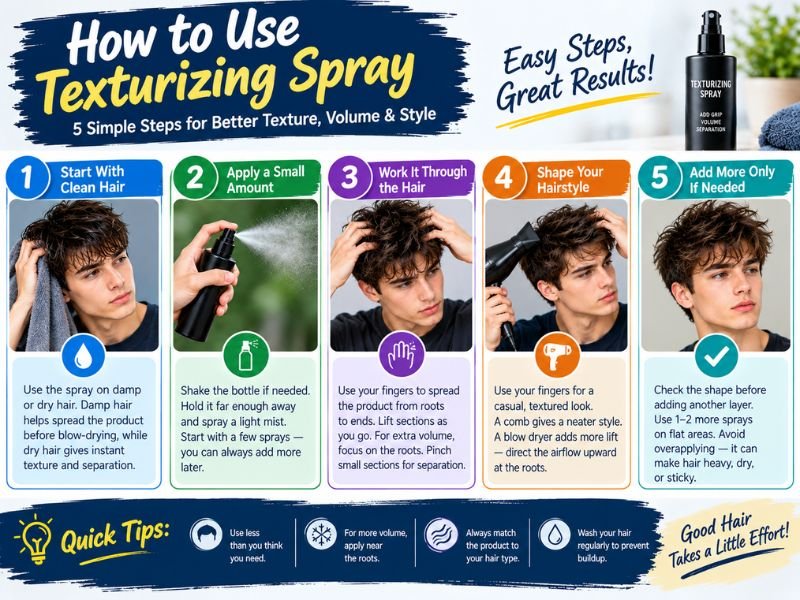 Five steps for applying texturizing spray