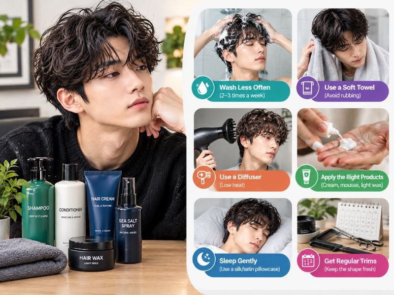 Korean perm maintenance routine for healthy textured men's hair
