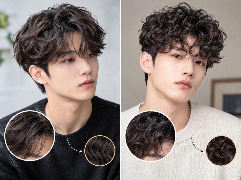 Korean perm soft waves vs defined curls comparison for men