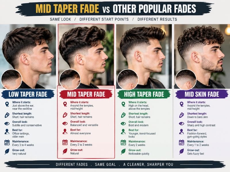 mid taper fade vs low high skin fade