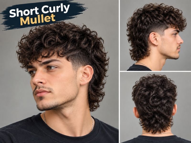 Short curly mullet haircut for men with natural curls