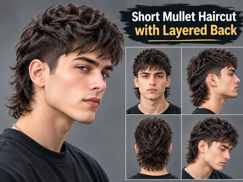 Short mullet with layered back for men