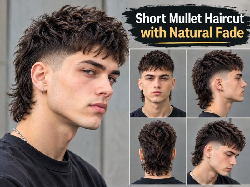 Short mullet with natural low fade for men