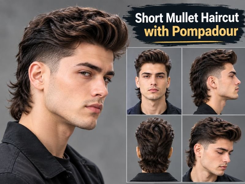 Short mullet with voluminous pompadour front