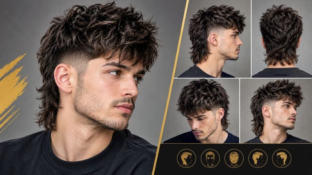 Short mullet haircut for men with textured top and longer back