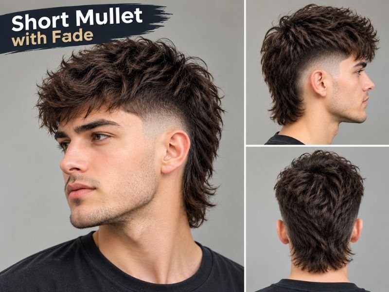 Short mullet with fade and longer back for men
