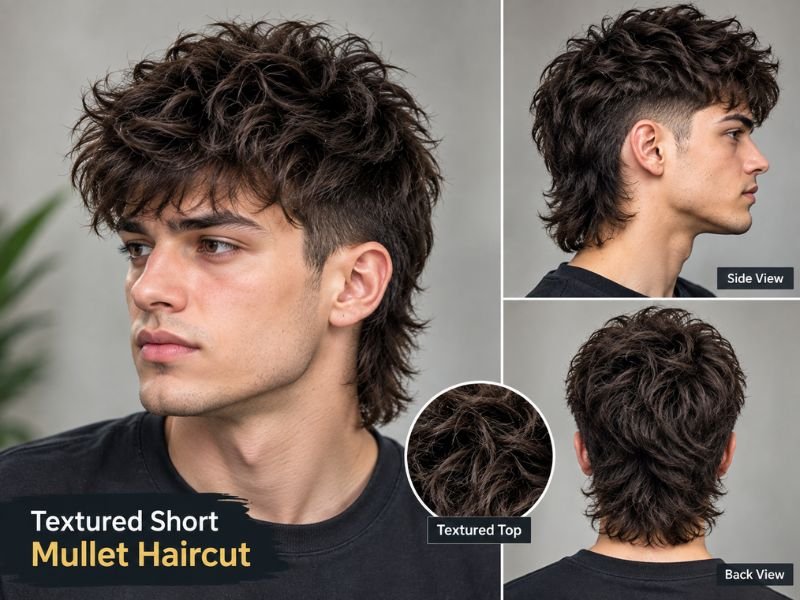 Textured short mullet haircut for men with messy top