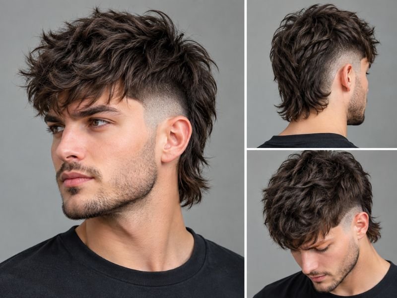 Short mullet haircut with disconnected undercut for men